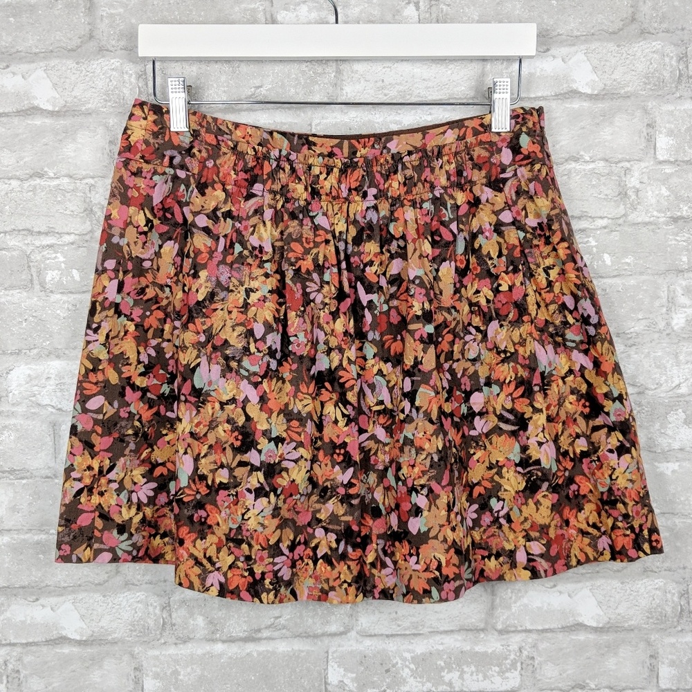 J Crew Factory Floral Mini Skirt Brown Cotton 8